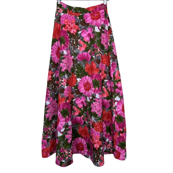 Vintage 60s Handmade Floral Flowy Aline Zipper Side Maxi Skirt 27